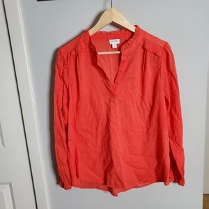 J Crew Factory Swiss Dot Ruffle Pop Over Blouse size Medium